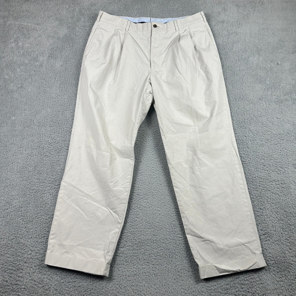 Brooks Brothers Doubled Pleated Chino Men 38x30 (Fits 34x28) Khaki Supima Cuffed
